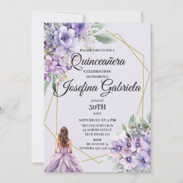Lavender floral Quinceañera Invitation Kaart