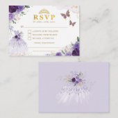 Lavender Floral Quinceanera Princess Dress RSVP Informatiekaartje (Voorkant / Achterkant)
