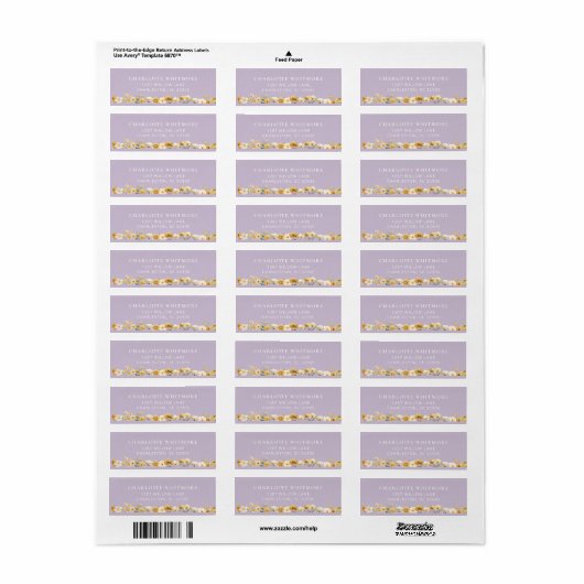 Lavender Floral Return Address Label (Full Sheet)