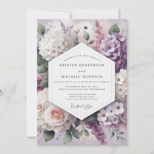 Lavender Floral Romance Wedding Kaart (Voorkant)