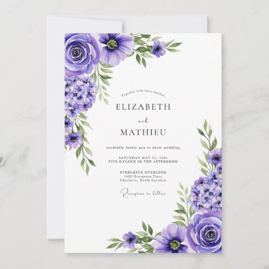 Lavender Floral Romance Wedding Kaart (Voorkant)