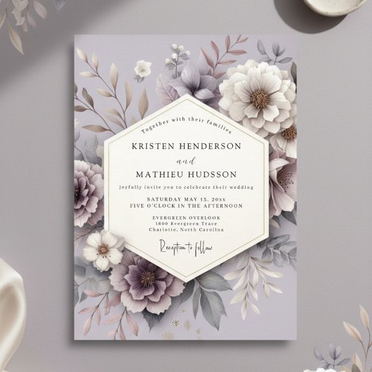 Lavender Floral Romance Wedding Kaart