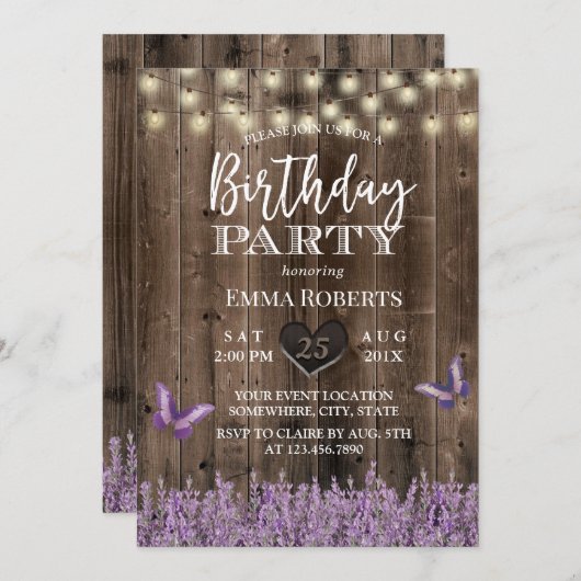 Lavender Floral Rustic Barn Wood Kaart (Voorkant / Achterkant)