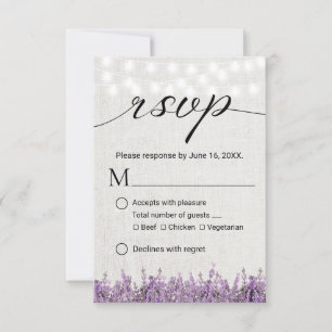 Lavender Floral Rustic Linen Wedding RSVP
