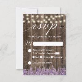 Lavender Floral Rustic String Lights Wedding RSVP Kaartje