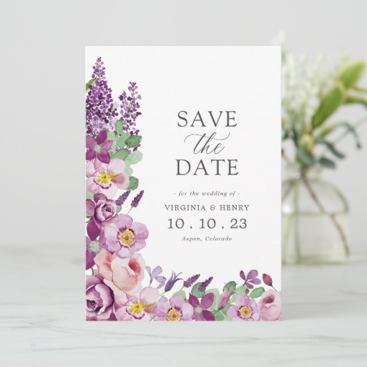 Lavender Floral Save The Date (Staand voorkant)