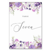 Lavender floral Seven Table Number Kaart (Achterkant)