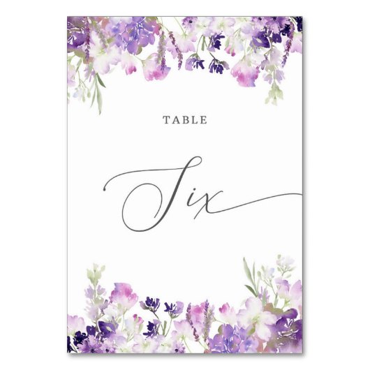 Lavender floral Six Table Number Kaart (Voorkant)