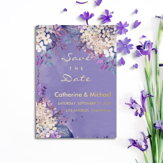 Lavender Floral Spring Wedding Save the Date Folie Feestdagenkaart