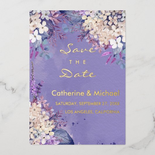 Lavender Floral Spring Wedding Save the Date Folie Feestdagenkaart (Voorkant)