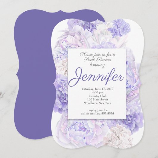 Lavender Floral Sweet 16 Uitnodiging (Voorkant / Achterkant)