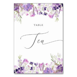 Lavender floral Ten Table Number Kaart