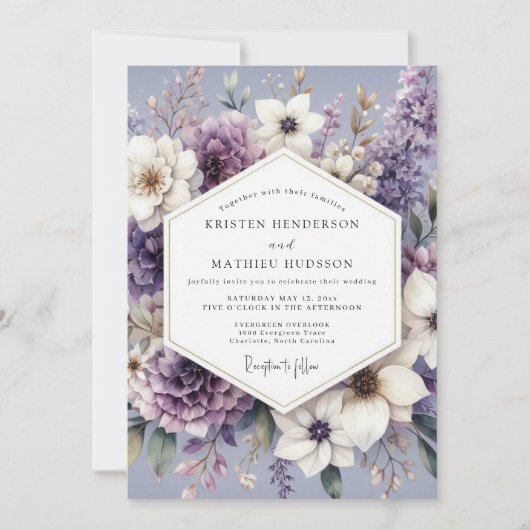 Lavender Floral Twilight Wedding Kaart (Voorkant)