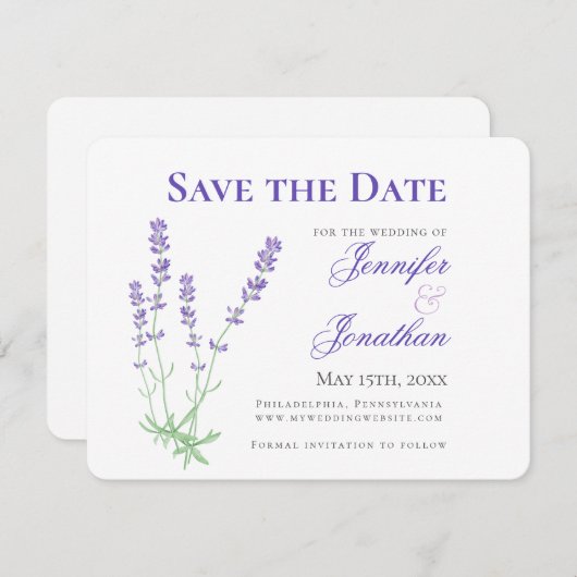 Lavender Floral Verloving Photo Save the Date (Voorkant / Achterkant)