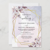 Lavender Floral Waterverf Gold Geometric Wedding Kaart (Voorkant)
