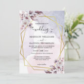 Lavender Floral Waterverf Gold Geometric Wedding Kaart (Staand voorkant)