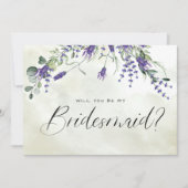 Lavender Floral Waterverf Script Bridesmaid Kaart (Voorkant)