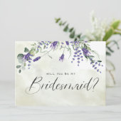 Lavender Floral Waterverf Script Bridesmaid Kaart (Staand voorkant)