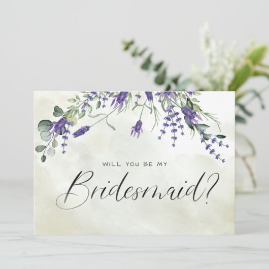 Lavender Floral Waterverf Script Bridesmaid Kaart (Staand voorkant)