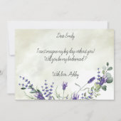 Lavender Floral Waterverf Script Bridesmaid Kaart (Achterkant)