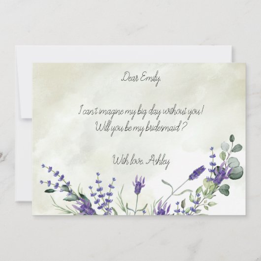 Lavender Floral Waterverf Script Bridesmaid Kaart (Achterkant)