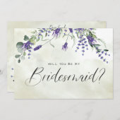 Lavender Floral Waterverf Script Bridesmaid Kaart (Voorkant / Achterkant)