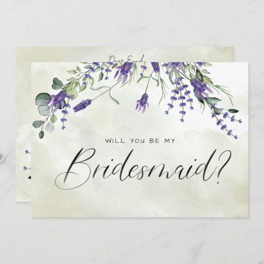 Lavender Floral Waterverf Script Bridesmaid Kaart (Voorkant / Achterkant)