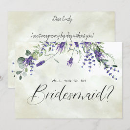 Lavender Floral Waterverf Script Bridesmaid Kaart