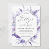 Lavender Floral Waterverf Silver Lijst Wedding Kaart (Voorkant)