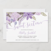 Lavender floral waterverf typografie Sweet 16 Kaart (Voorkant)