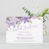 Lavender floral waterverf typografie Sweet 16 Kaart (Staand voorkant)