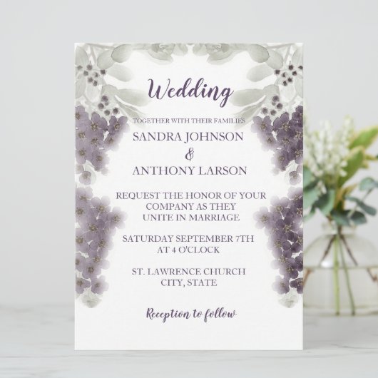 Lavender Floral Waterverf Wedding Invitation Kaart (Staand voorkant)
