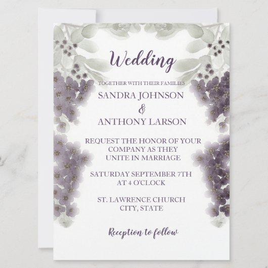 Lavender Floral Waterverf Wedding Invitation Kaart (Voorkant)