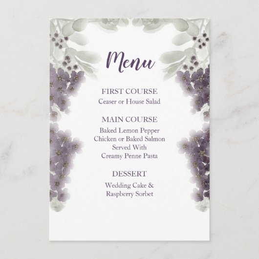 Lavender Floral Waterverf Wedding Menu (Voorkant)