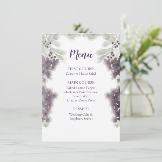 Lavender Floral Waterverf Wedding Menu (Staand voorkant)