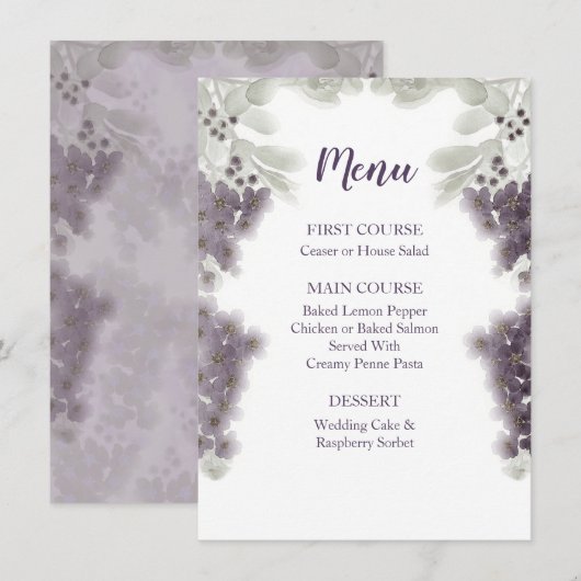 Lavender Floral Waterverf Wedding Menu (Voorkant / Achterkant)