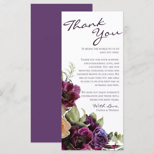 Lavender Floral Weddenschap Hartelijk dank Menu (Voorkant / Achterkant)