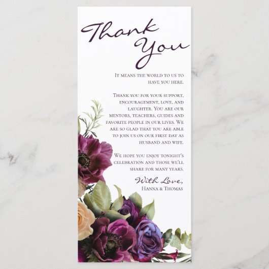 Lavender Floral Weddenschap Hartelijk dank Menu (Voorkant)