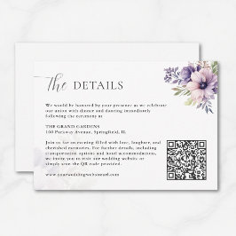 Lavender Floral Wedding Details Card QR Code  Informatiekaartje