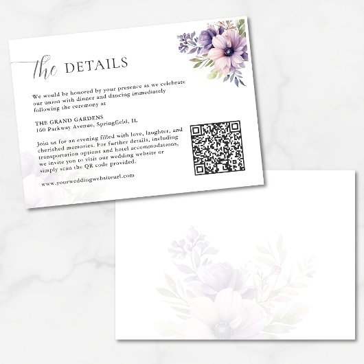 Lavender Floral Wedding Details Card QR Code Informatiekaartje