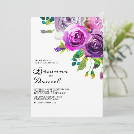 Lavender Floral Wedding Invitation Kaart (Staand voorkant)