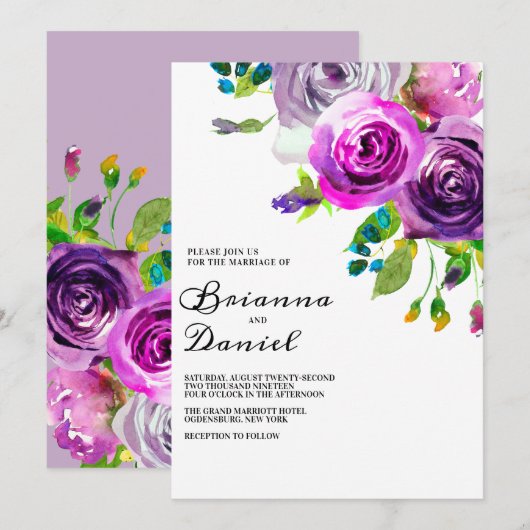 Lavender Floral Wedding Invitation Kaart (Voorkant / Achterkant)