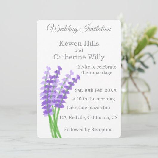 Lavender Floral Wedding Invitation Kaart (Staand voorkant)