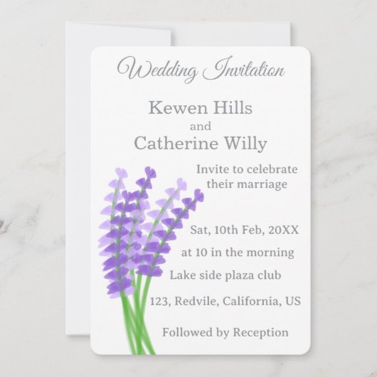 Lavender Floral Wedding Invitation Kaart (Voorkant)