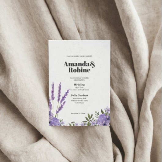 Lavender Floral Wedding Invitation Kaart