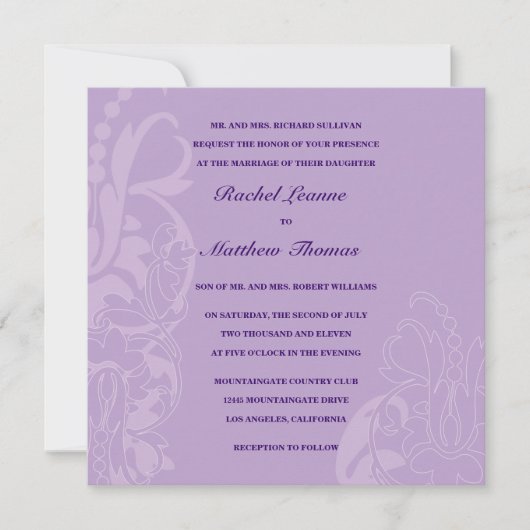 Lavender Floral Wedding Invitation Kaart (Voorkant)