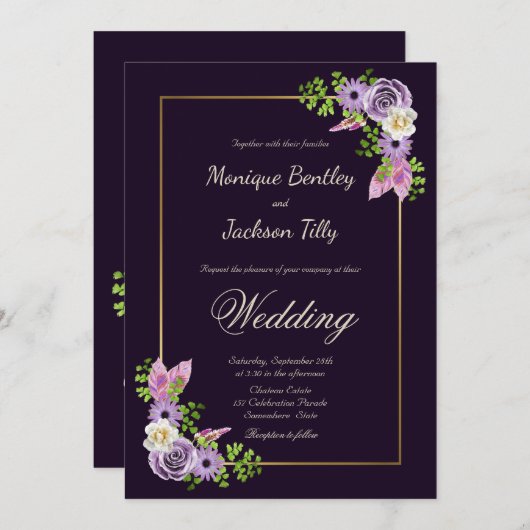 Lavender Floral Wedding Invitation Kaart (Voorkant / Achterkant)