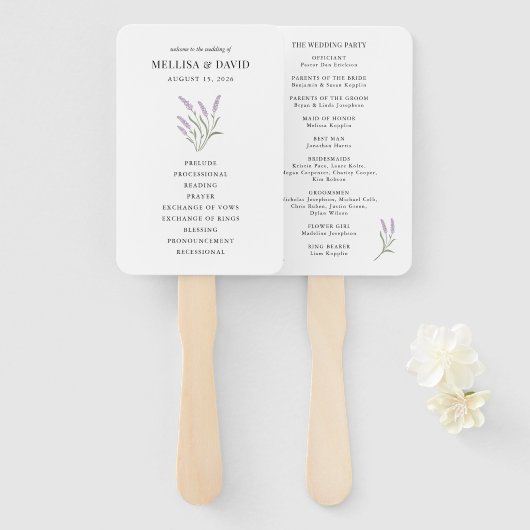 Lavender Floral Wedding Programme Fan Handwaaier (Voorkant en achterkant)