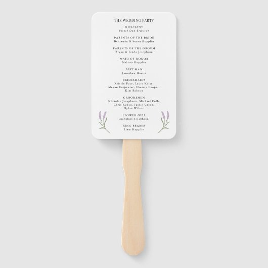 Lavender Floral Wedding Programme Fan Handwaaier (Achterkant)
