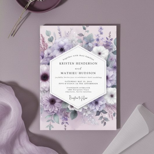Lavender Floral Whimsy Wedding Kaart